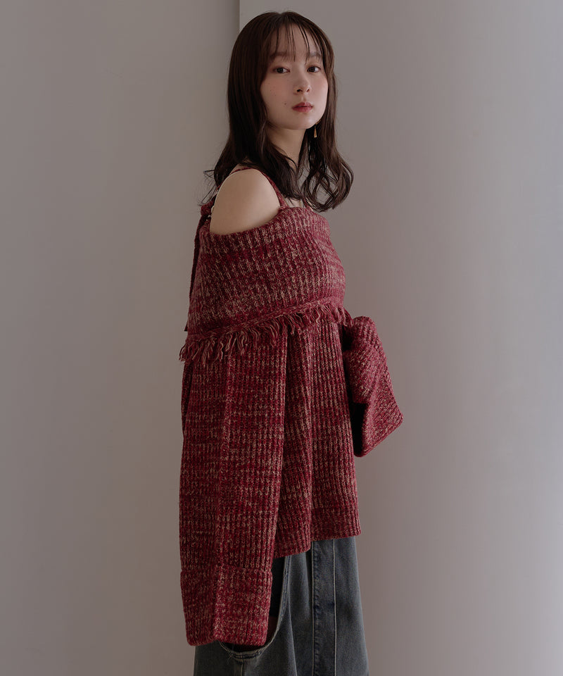 mix color offshoulder knit / ミックスカラーオフショルニット