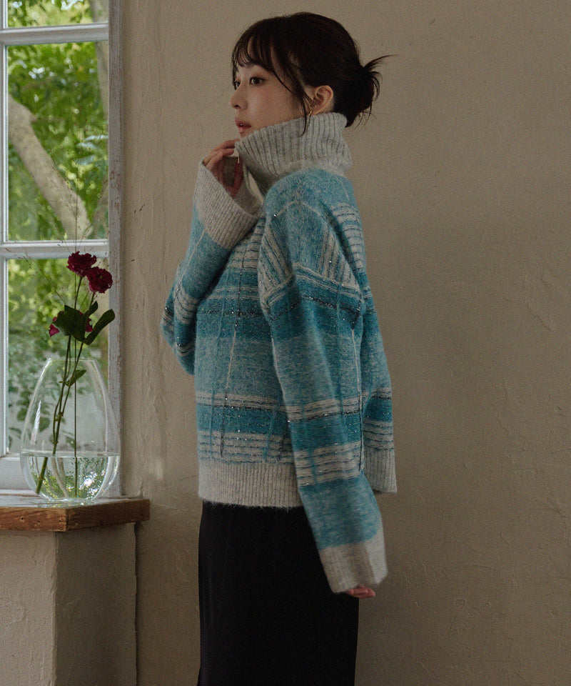 half zip check knit / ハーフジップチェックニット