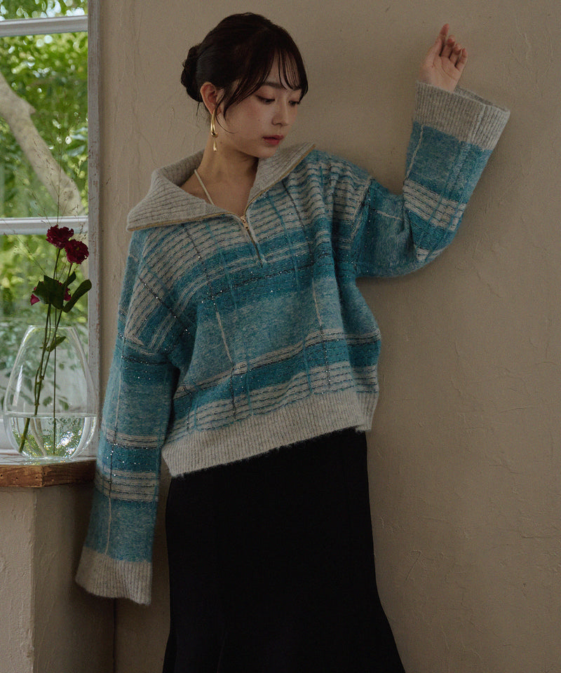 half zip check knit / ハーフジップチェックニット