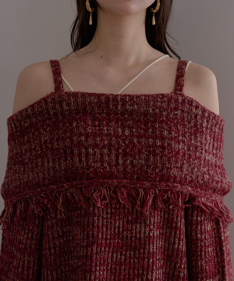 mix color offshoulder knit / ミックスカラーオフショルニット