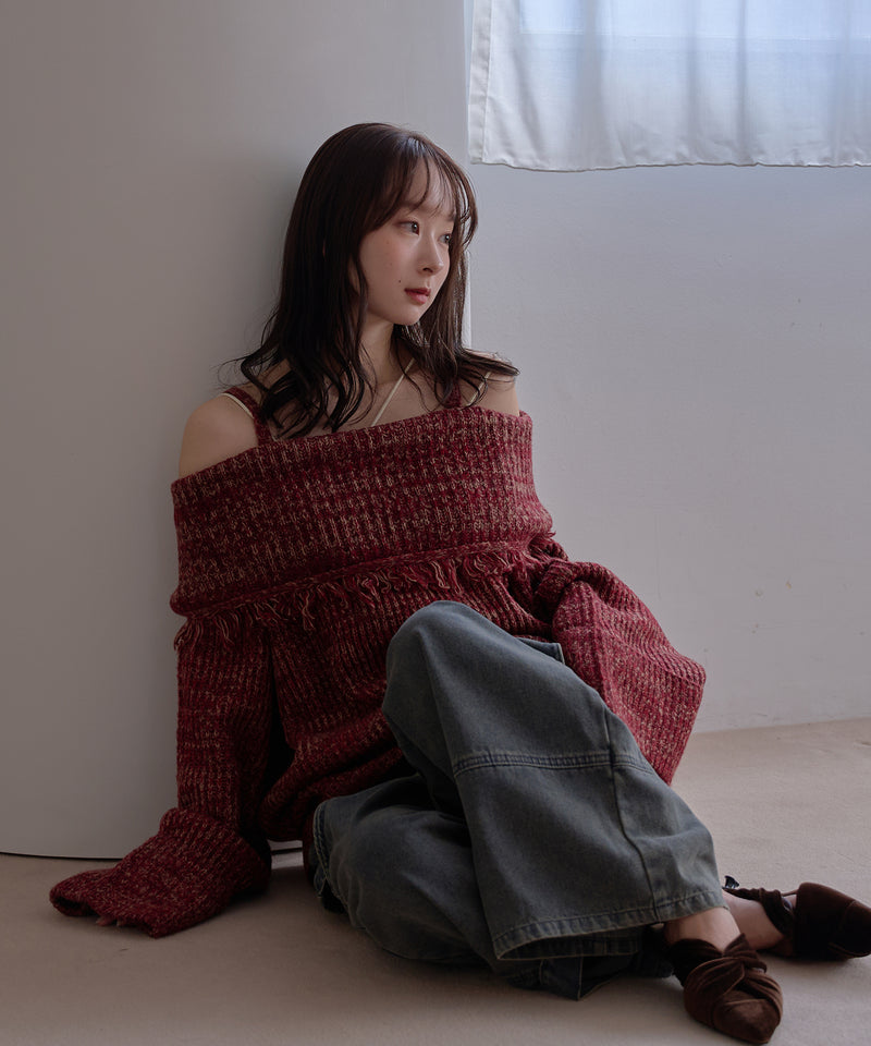 mix color offshoulder knit / ミックスカラーオフショルニット