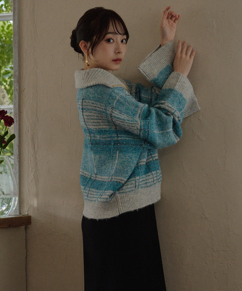 half zip check knit / ハーフジップチェックニット