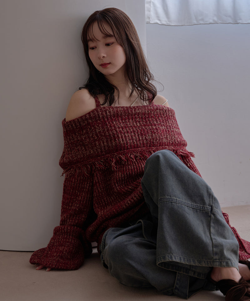 mix color offshoulder knit / ミックスカラーオフショルニット