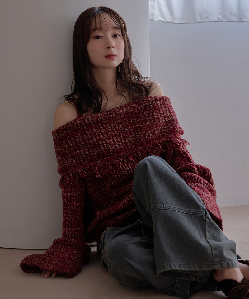 mix color offshoulder knit / ミックスカラーオフショルニット