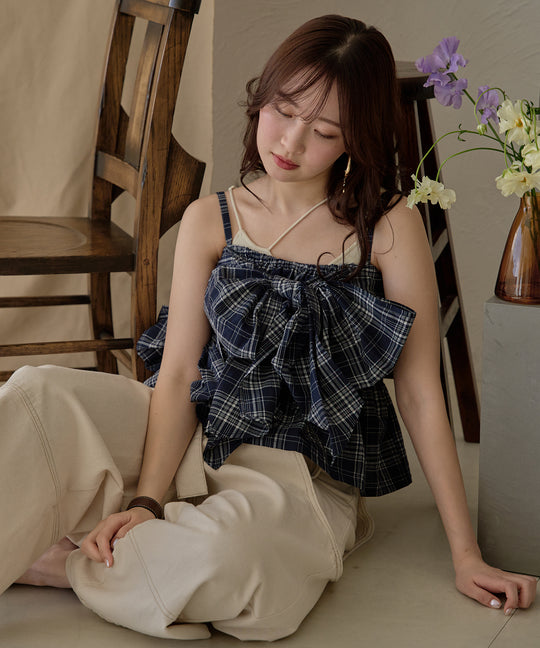 ombre check double ribbon bustier / オンブレチェックダブルリボンビスチェ