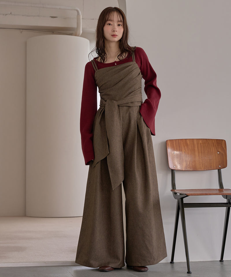 button design flare sleeve rib knit / ボタンデザインフレアスリーブリブニット