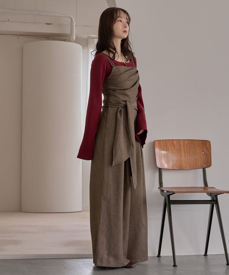 button design flare sleeve rib knit / ボタンデザインフレアスリーブリブニット