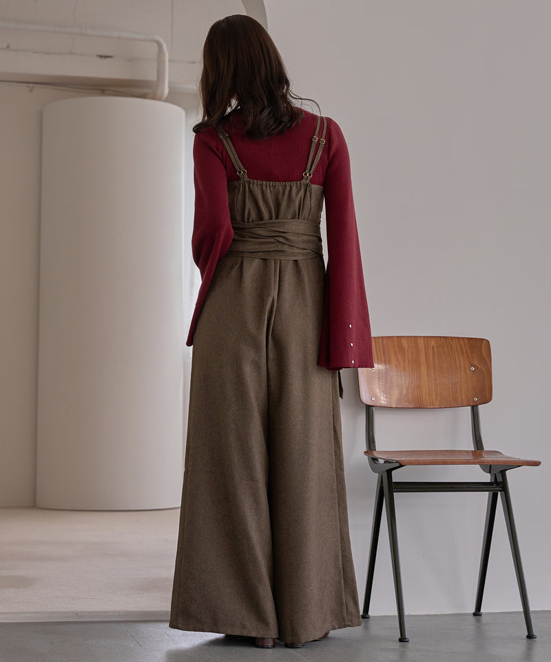 button design flare sleeve rib knit / ボタンデザインフレアスリーブリブニット