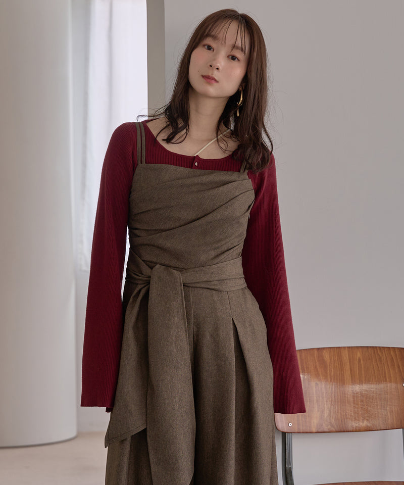 button design flare sleeve rib knit / ボタンデザインフレアスリーブリブニット