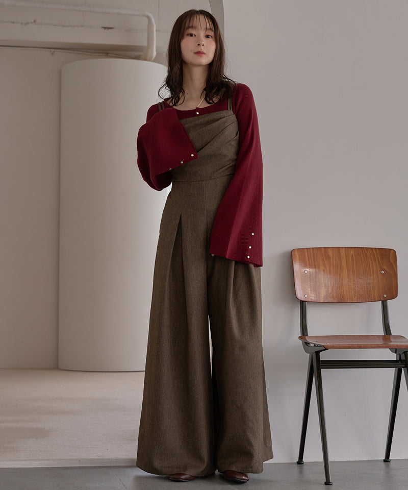 button design flare sleeve rib knit / ボタンデザインフレアスリーブリブニット