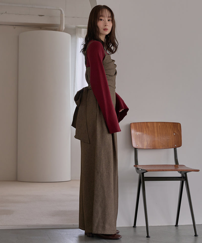 button design flare sleeve rib knit / ボタンデザインフレアスリーブリブニット