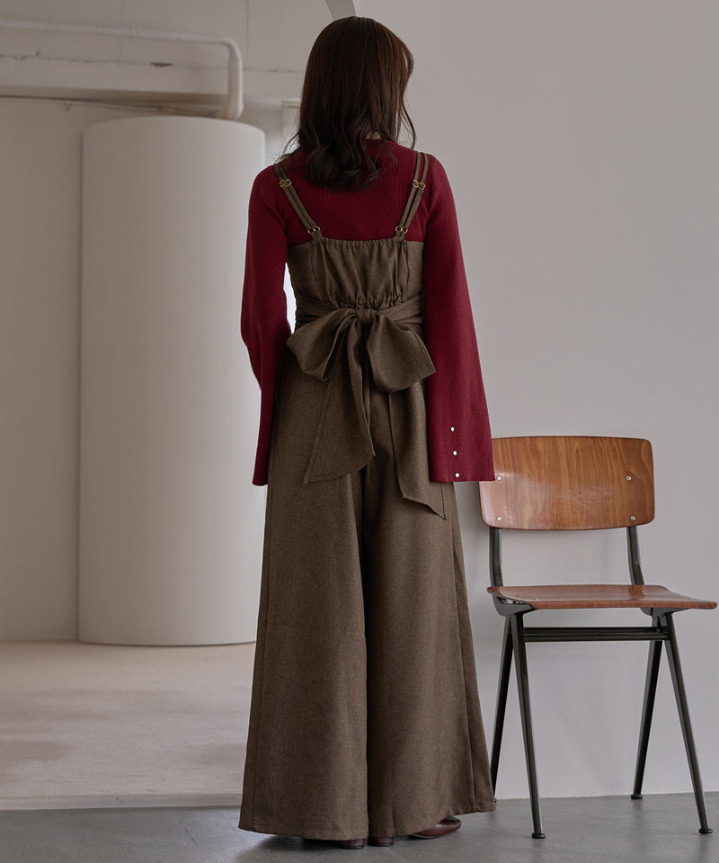 button design flare sleeve rib knit / ボタンデザインフレアスリーブリブニット