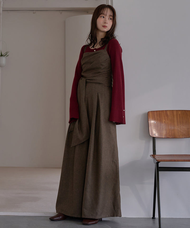 button design flare sleeve rib knit / ボタンデザインフレアスリーブリブニット