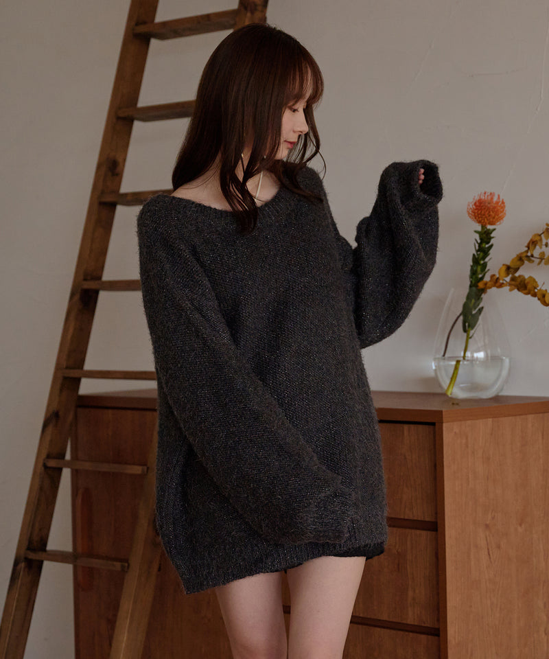 【予約商品】back open mix shaggy knit / バックオープンミックスシャギーニット