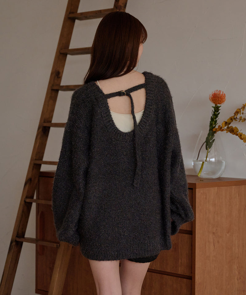 【予約商品】back open mix shaggy knit / バックオープンミックスシャギーニット
