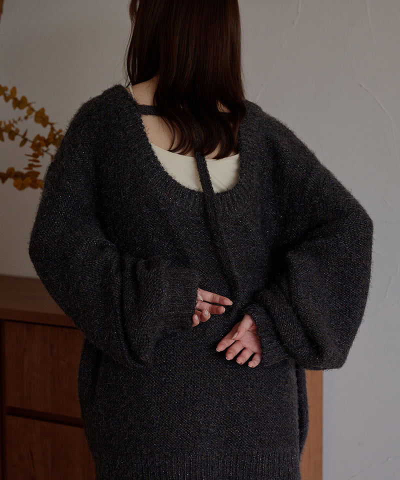 【予約商品】back open mix shaggy knit / バックオープンミックスシャギーニット