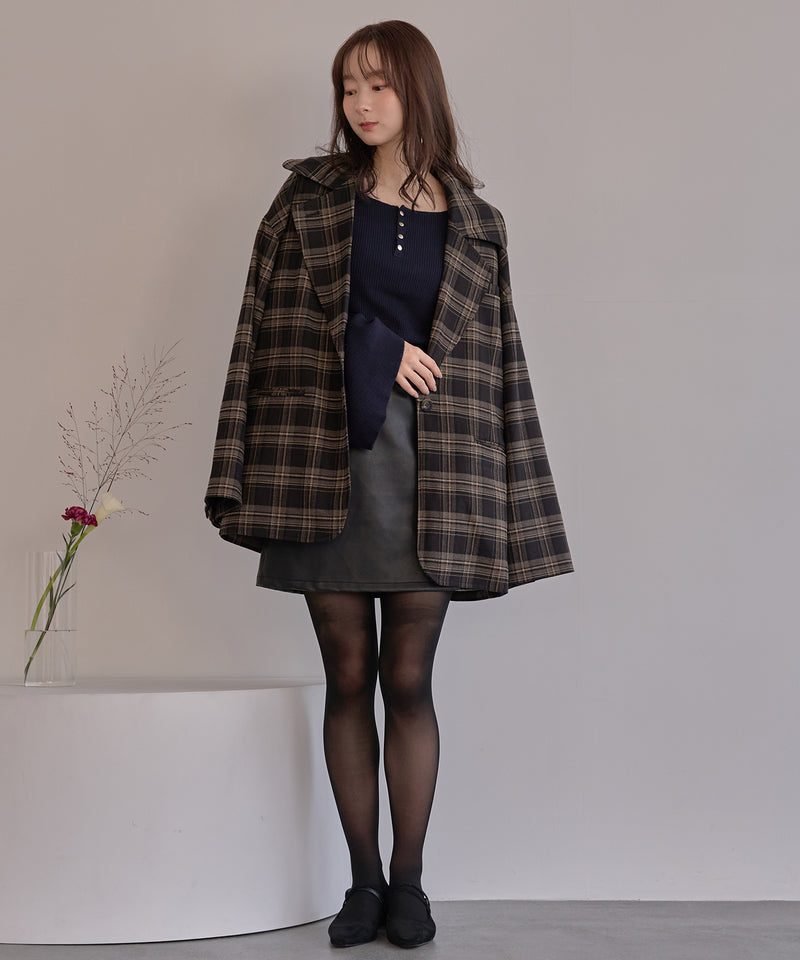 button design flare sleeve rib knit / ボタンデザインフレアスリーブリブニット