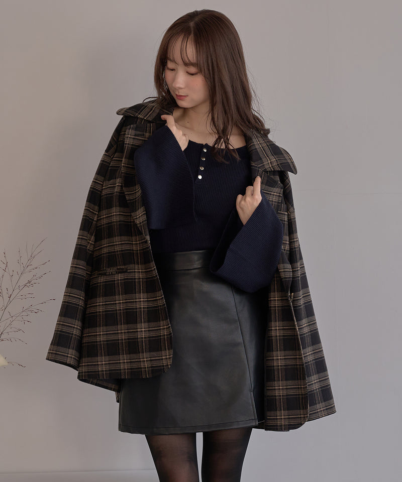 button design flare sleeve rib knit / ボタンデザインフレアスリーブリブニット