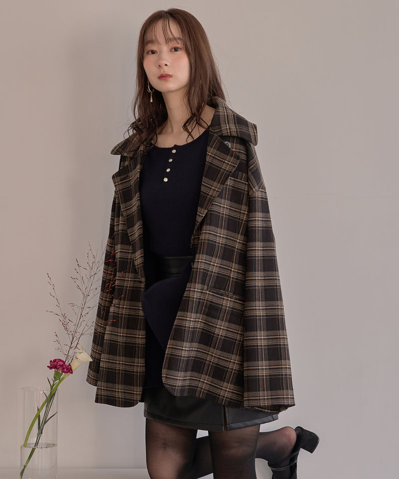 button design flare sleeve rib knit / ボタンデザインフレアスリーブリブニット