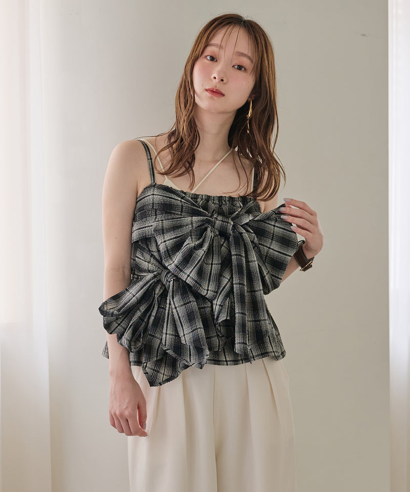 【予約商品】ombre check double ribbon  bustier / オンブレチェックダブルリボンビスチェ