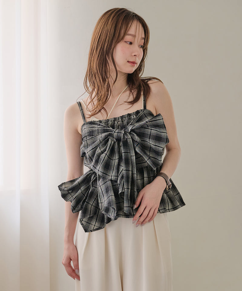 【予約商品】ombre check double ribbon  bustier / オンブレチェックダブルリボンビスチェ