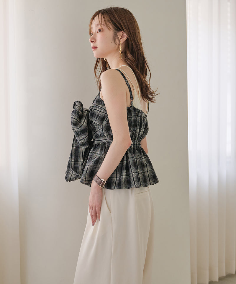 【予約商品】ombre check double ribbon  bustier / オンブレチェックダブルリボンビスチェ