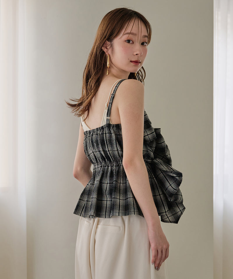 【予約商品】ombre check double ribbon  bustier / オンブレチェックダブルリボンビスチェ
