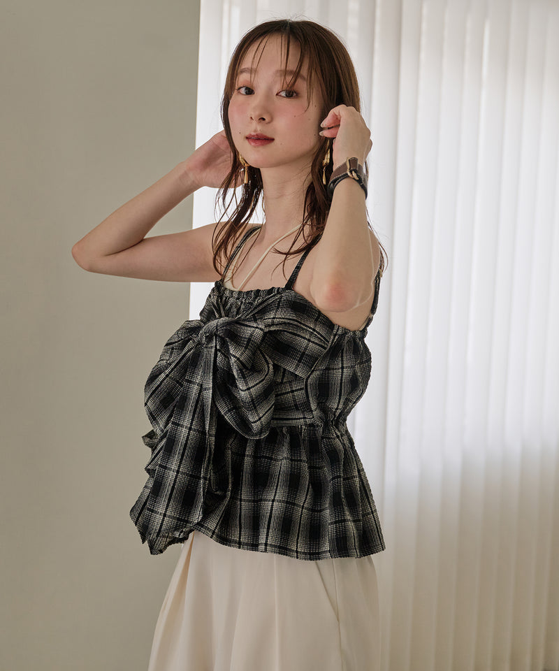 【予約商品】ombre check double ribbon  bustier / オンブレチェックダブルリボンビスチェ
