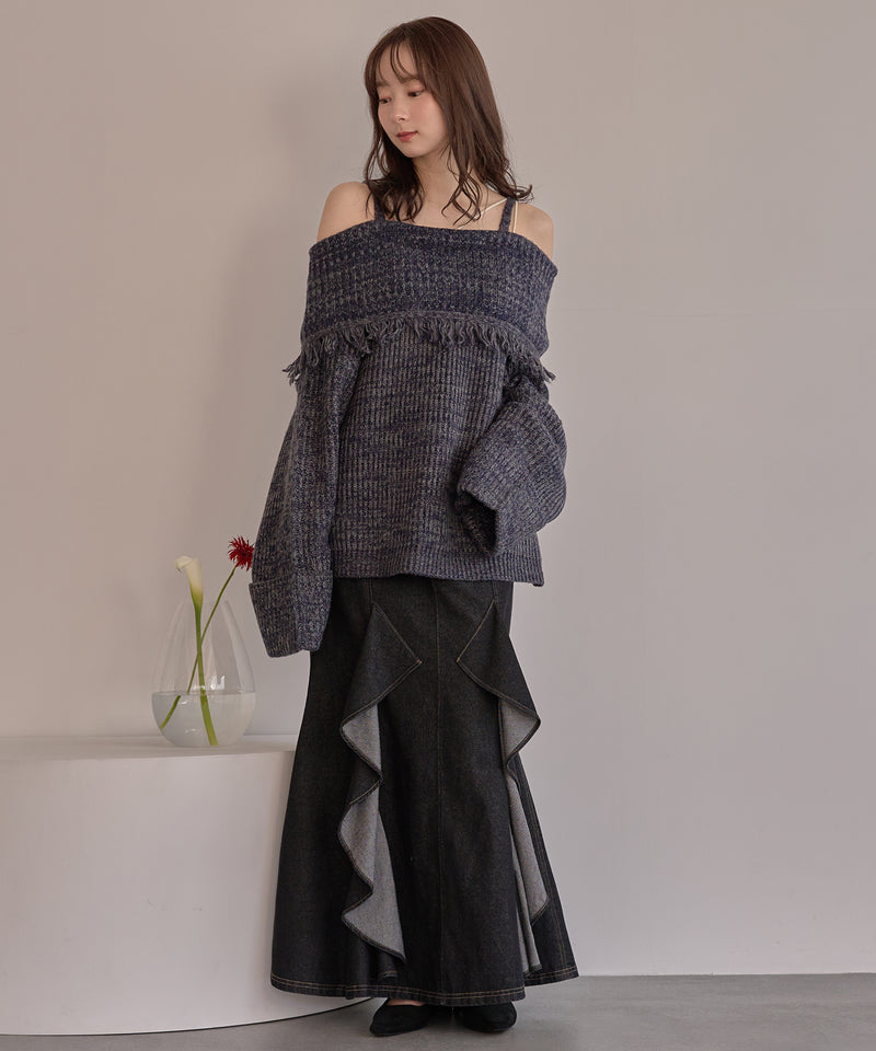 mix color offshoulder knit / ミックスカラーオフショルニット