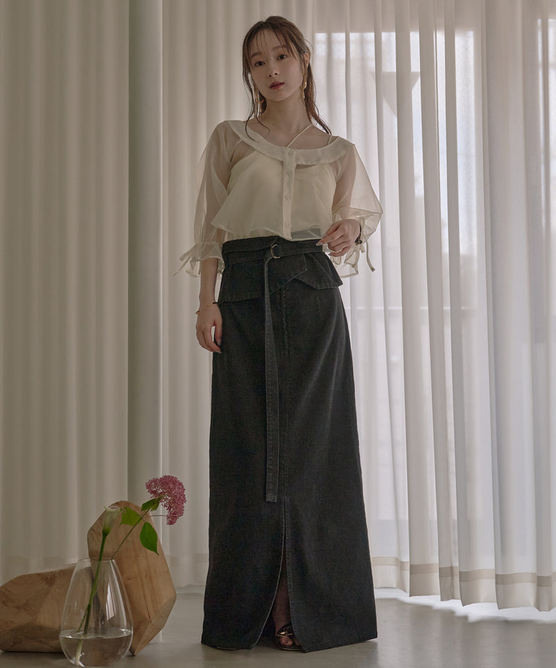 2way ribbon cropped sheer blouse / 2wayリボンクロップドシアーブラウス
