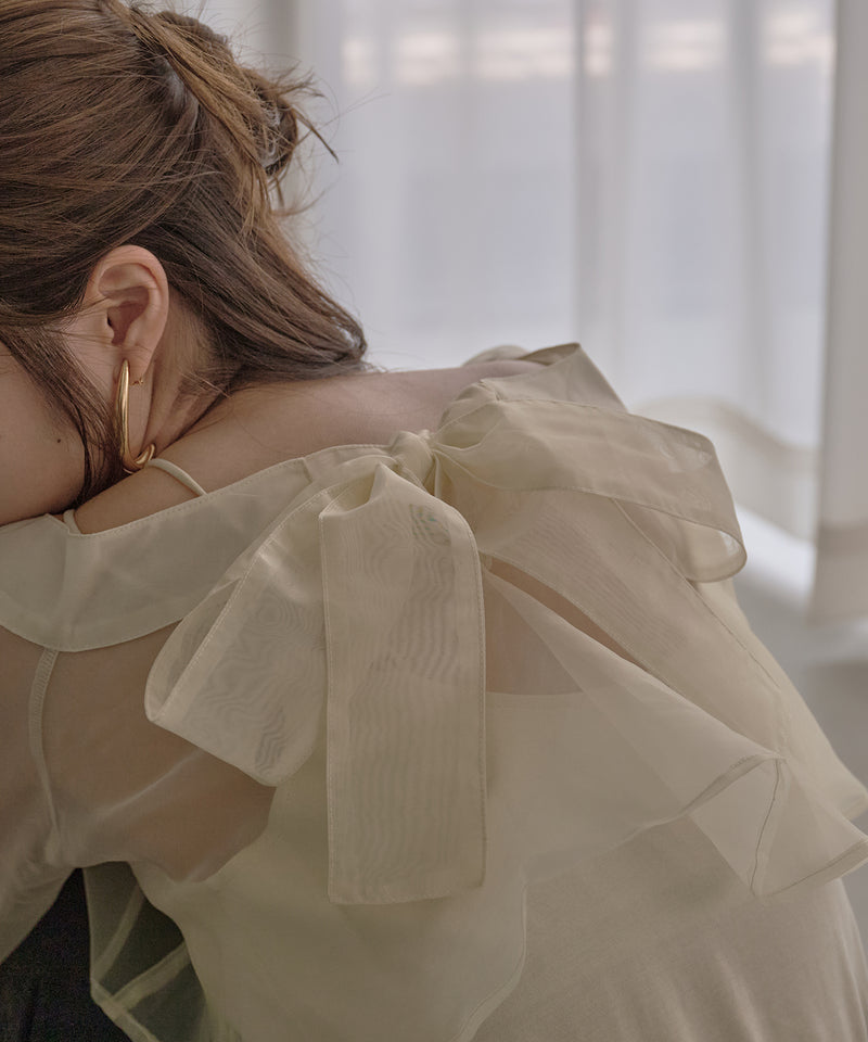 2way ribbon cropped sheer blouse / 2wayリボンクロップドシアーブラウス