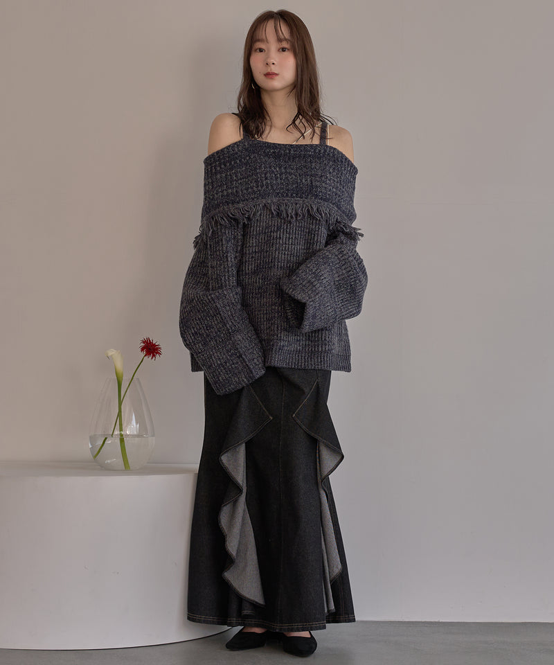 mix color offshoulder knit / ミックスカラーオフショルニット