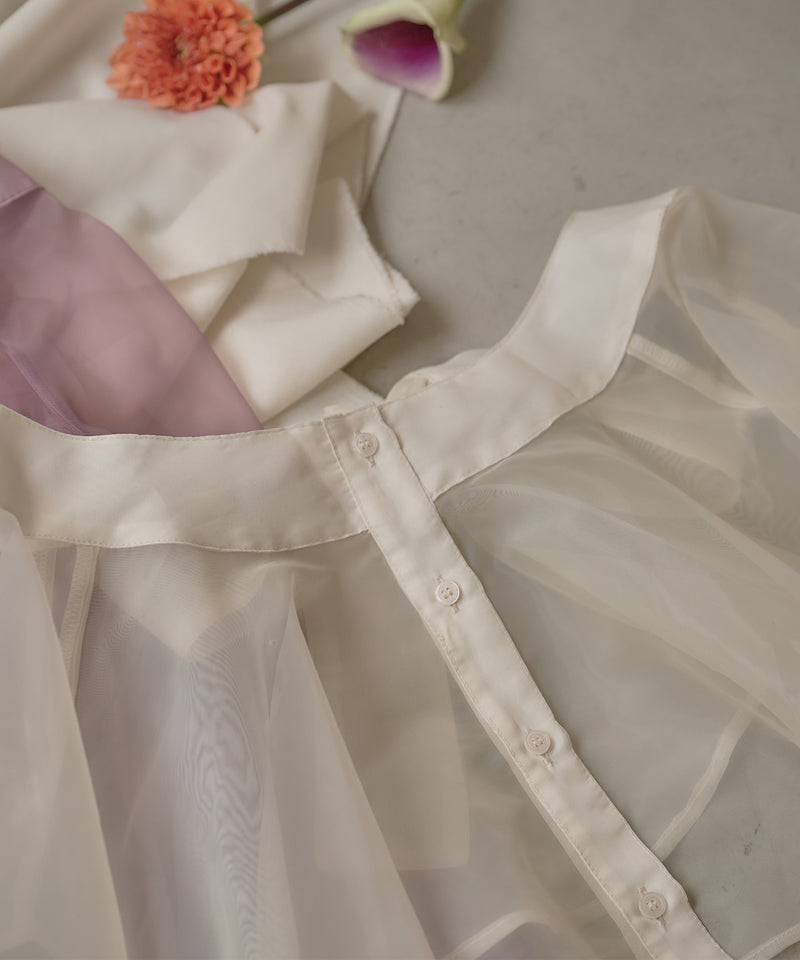 2way ribbon cropped sheer blouse / 2wayリボンクロップドシアーブラウス