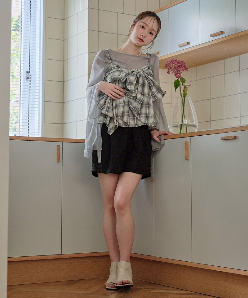 【予約商品】ombre check double ribbon  bustier / オンブレチェックダブルリボンビスチェ
