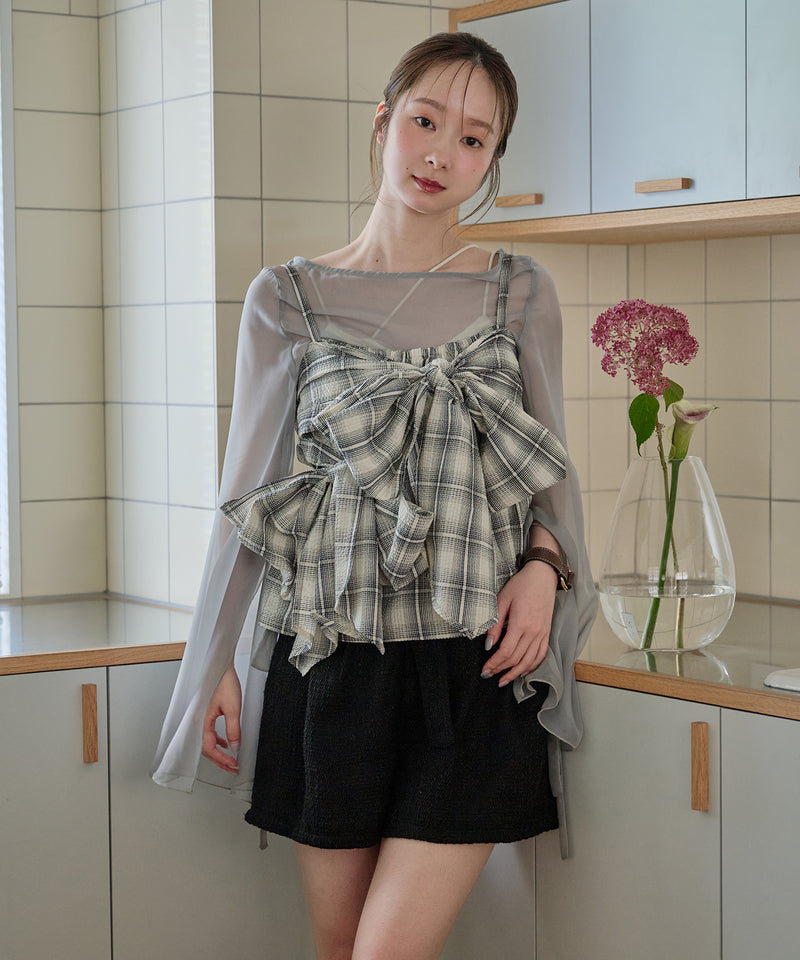 【予約商品】ombre check double ribbon  bustier / オンブレチェックダブルリボンビスチェ