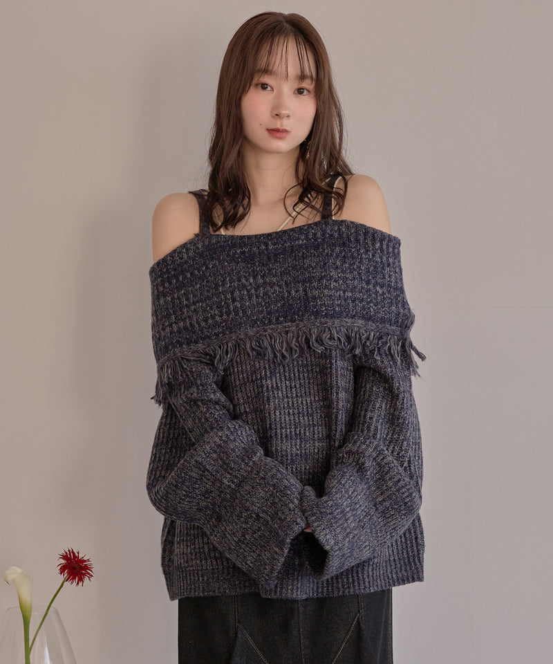 mix color offshoulder knit / ミックスカラーオフショルニット