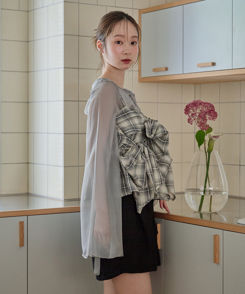 【予約商品】ombre check double ribbon  bustier / オンブレチェックダブルリボンビスチェ