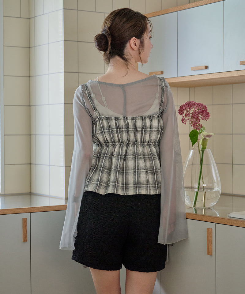 【予約商品】ombre check double ribbon  bustier / オンブレチェックダブルリボンビスチェ