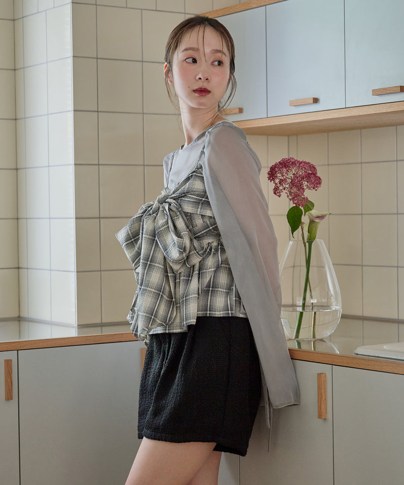 【予約商品】ombre check double ribbon  bustier / オンブレチェックダブルリボンビスチェ