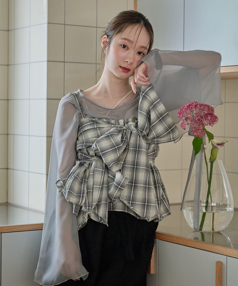 【予約商品】ombre check double ribbon  bustier / オンブレチェックダブルリボンビスチェ