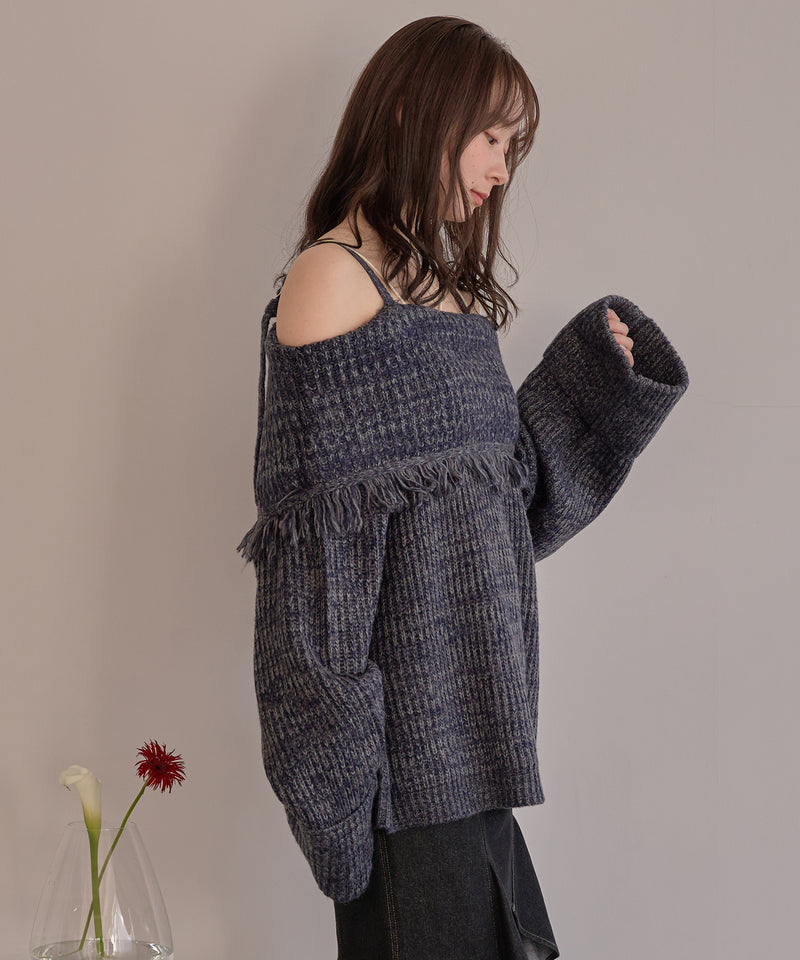 mix color offshoulder knit / ミックスカラーオフショルニット