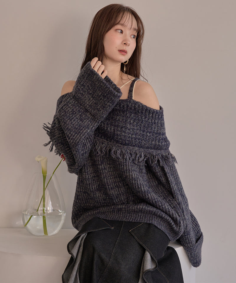 mix color offshoulder knit / ミックスカラーオフショルニット
