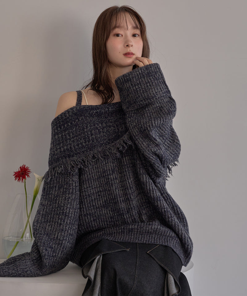 mix color offshoulder knit / ミックスカラーオフショルニット