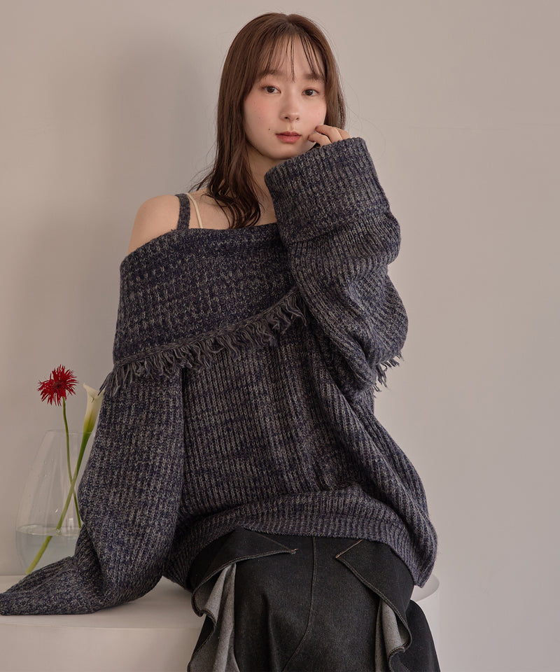 mix color offshoulder knit / ミックスカラーオフショルニット