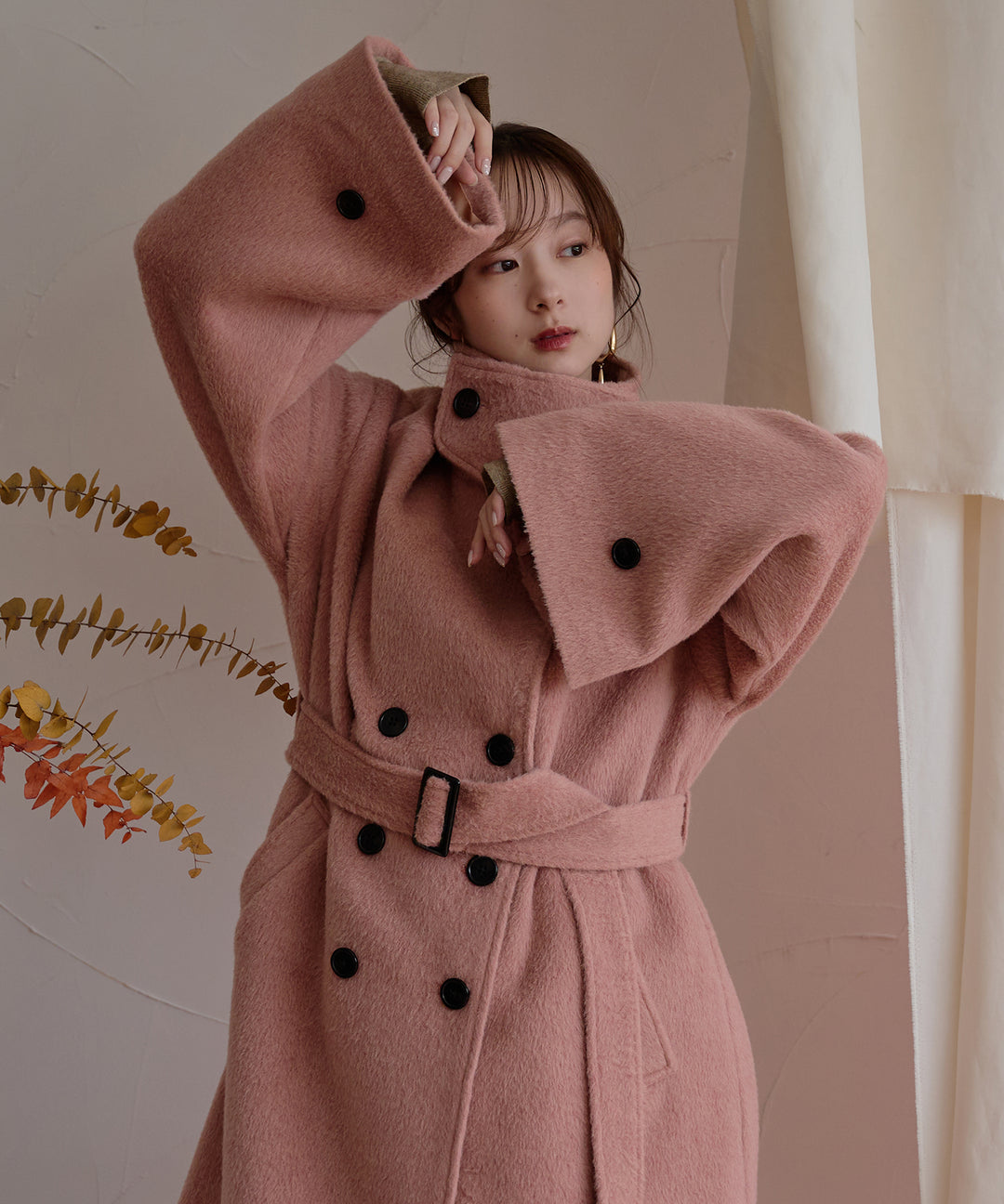 mideal shaggy stand coat ロング コート グリーン mideal shaggy