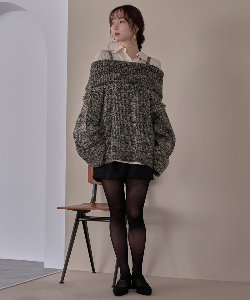 mix color offshoulder knit / ミックスカラーオフショルニット