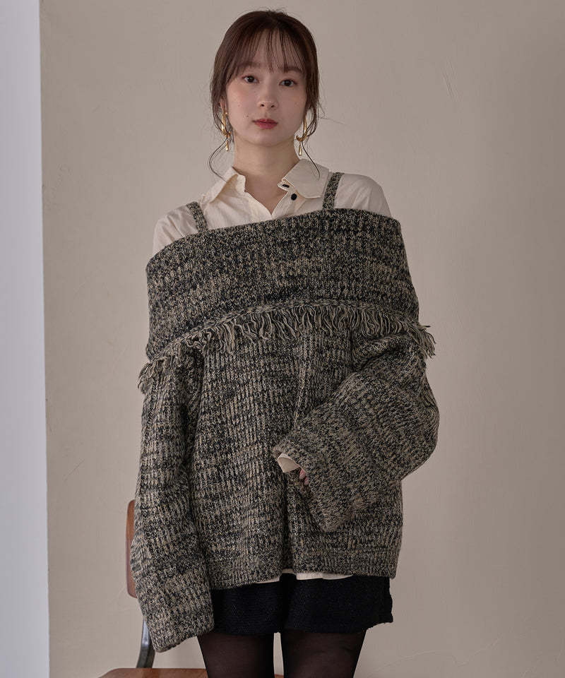 mix color offshoulder knit / ミックスカラーオフショルニット