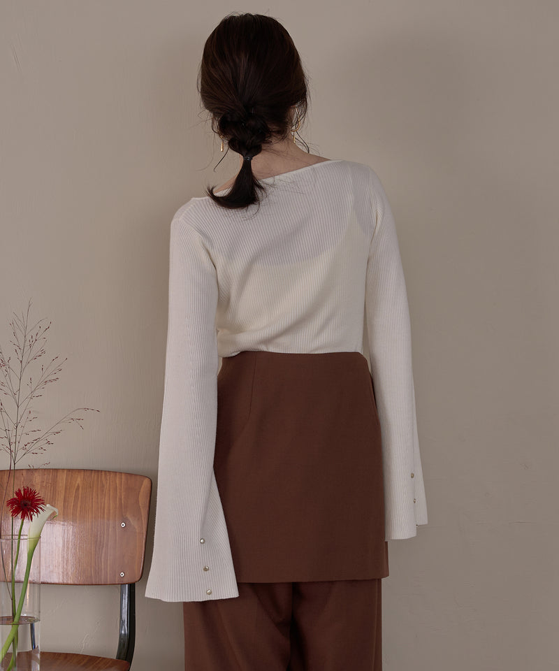 button design flare sleeve rib knit / ボタンデザインフレアスリーブリブニット