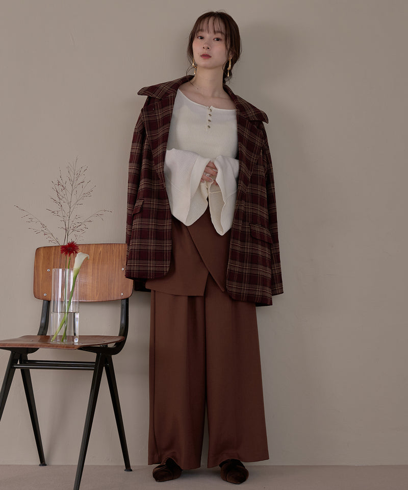 button design flare sleeve rib knit / ボタンデザインフレアスリーブリブニット