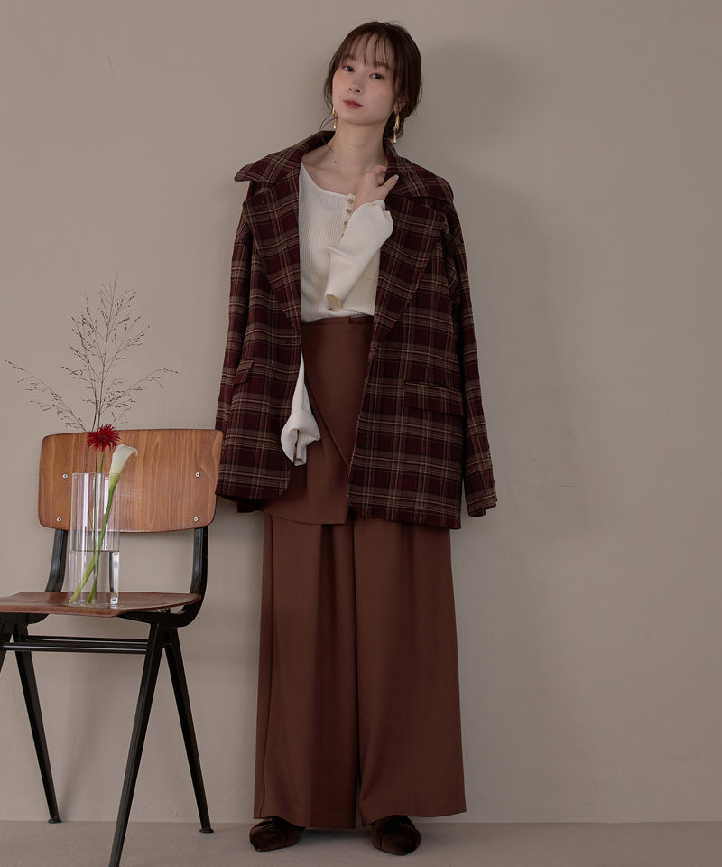 button design flare sleeve rib knit / ボタンデザインフレアスリーブリブニット